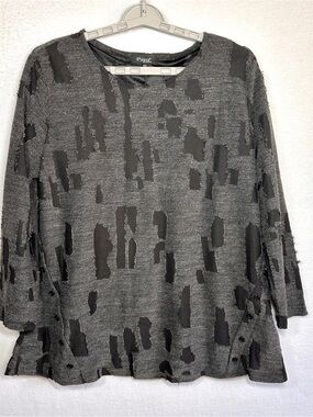 Papa Vancouver Tunic Ladies 2XL XXL Gray Shredded Burnout Overlay Textured New